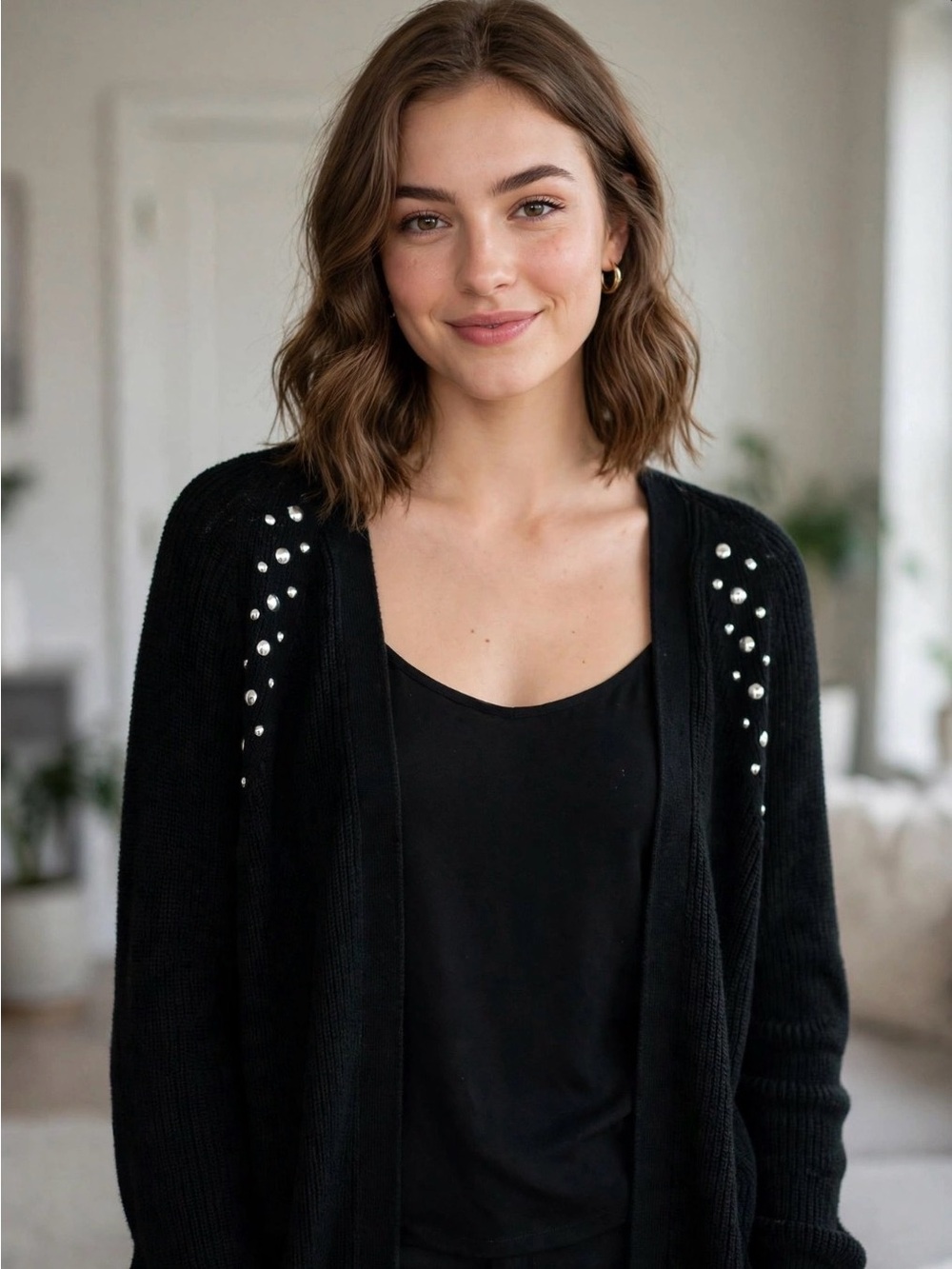 Express Black Open Cardigan with Silver Stud Accents